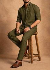 Olive green Hallmark Top & Bottom Set Of Linen, Luxury And Style