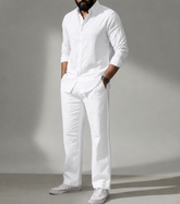 Men’s White Linen Co-Ord Set | Premium Casual Shirt & Pant Outfit