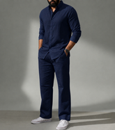 Men's Navy Linen Co-Ord Set | Premium Casual Shirt & Pant Outfit