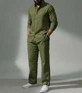 Men's Olive green Linen Co-Ord Set | Premium Casual Shirt & Pant Outfit