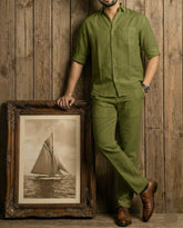 Olive green Sunweave Top & Bottom Set Of Linen, Luxury And Style