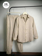 Beige Linex Top & Bottom Set Of Linen, Luxury And Style