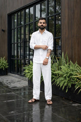 White Men Linen Men's Co-ord Set