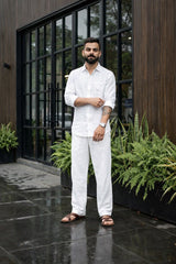 White Men Linen Men's Co-ord Set
