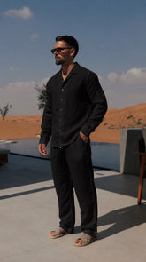 Black Premier Top & Bottom Set Of Linen, Luxury And Style