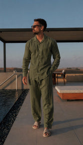 Olive green Premier Top & Bottom Set Of Linen, Luxury And Style