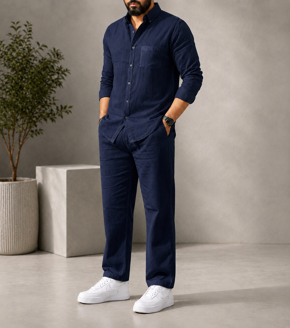 Navy Elite Class Top & Bottom Set Of Linen, Luxury And Style