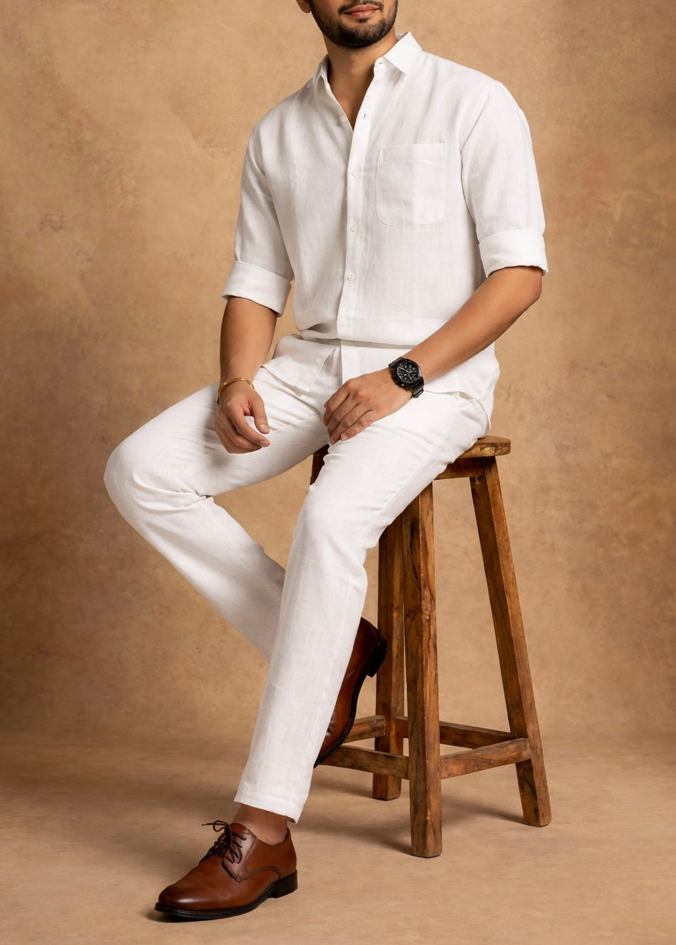White Hallmark Top & Bottom Set Of Linen, Luxury And Style
