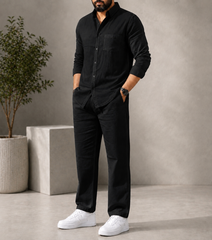 Black Elite Class Top & Bottom Set Of Linen, Luxury And Style