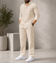 Beige Elite Class Top & Bottom Set Of Linen, Luxury And Style