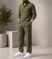 Green Elite Class Top & Bottom Set Of Linen, Luxury And Style