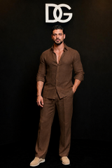 Brown Amalfi Top & Bottom Set Of Linen, Luxury And Style