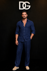 Navy Amalfi Top & Bottom Set Of Linen, Luxury And Style