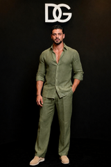 Olive green Amalfi Top & Bottom Set Of Linen, Luxury And Style