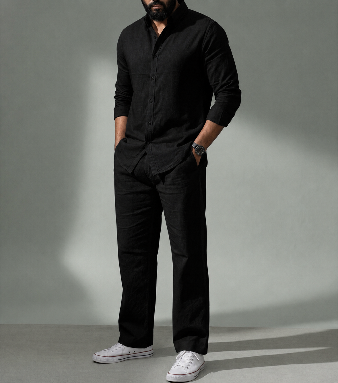 Black Top & Bottom Set Of Linen, Luxury And Style