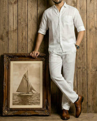 White Sunweave Top & Bottom Set Of Linen, Luxury And Style