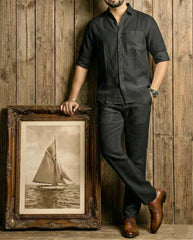 Black Sunweave Top & Bottom Set Of Linen, Luxury And Style