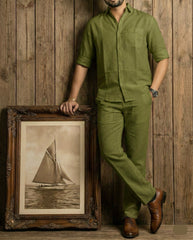 Olive green Sunweave Top & Bottom Set Of Linen, Luxury And Style