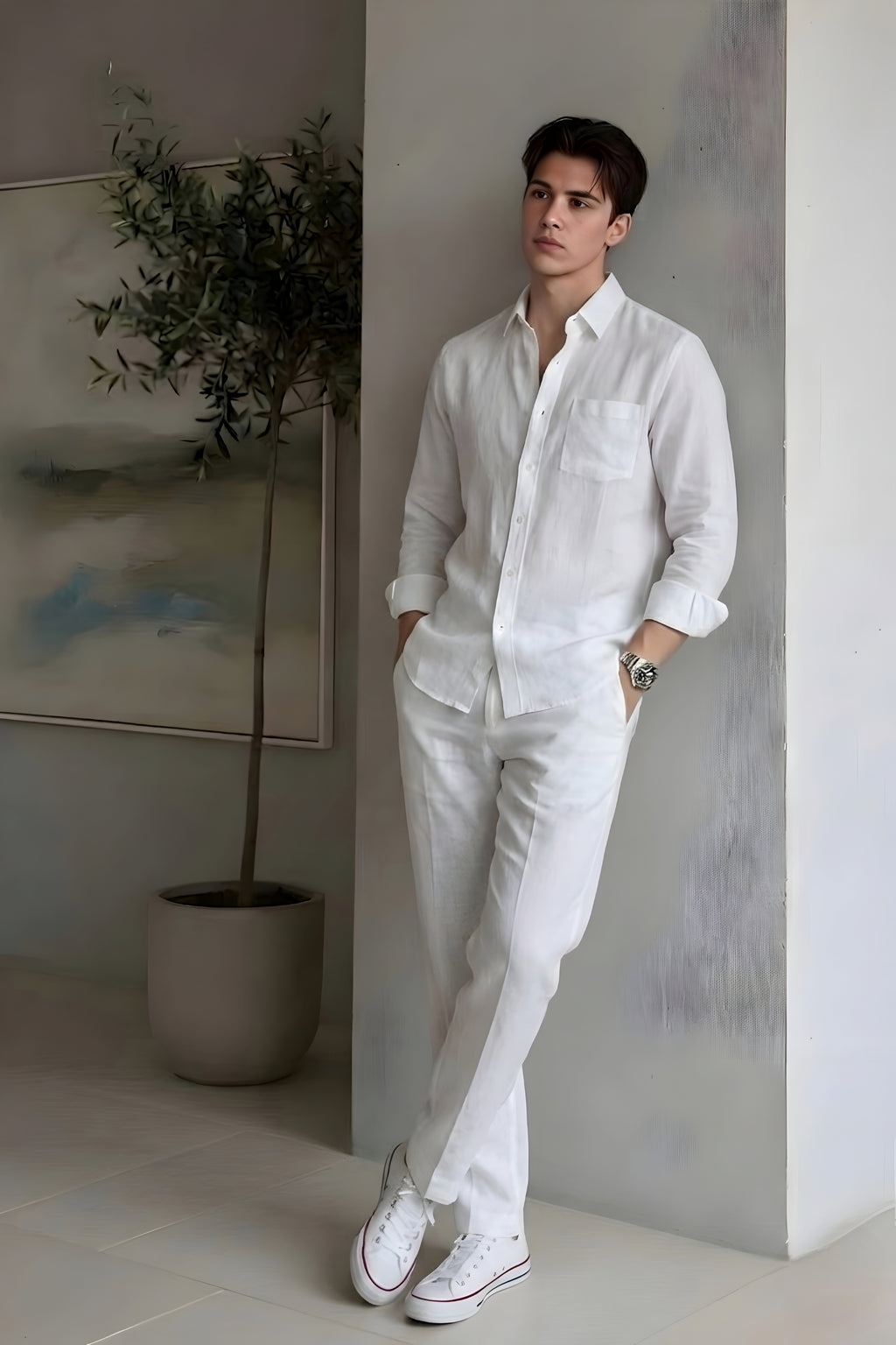 White color Top & Bottom Set Of Linen, Luxury And Style