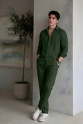 Olive green Top & Bottom Set Of Linen, Luxury And Style