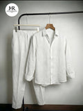 White Linex Top & Bottom Set Of Linen, Luxury And Style