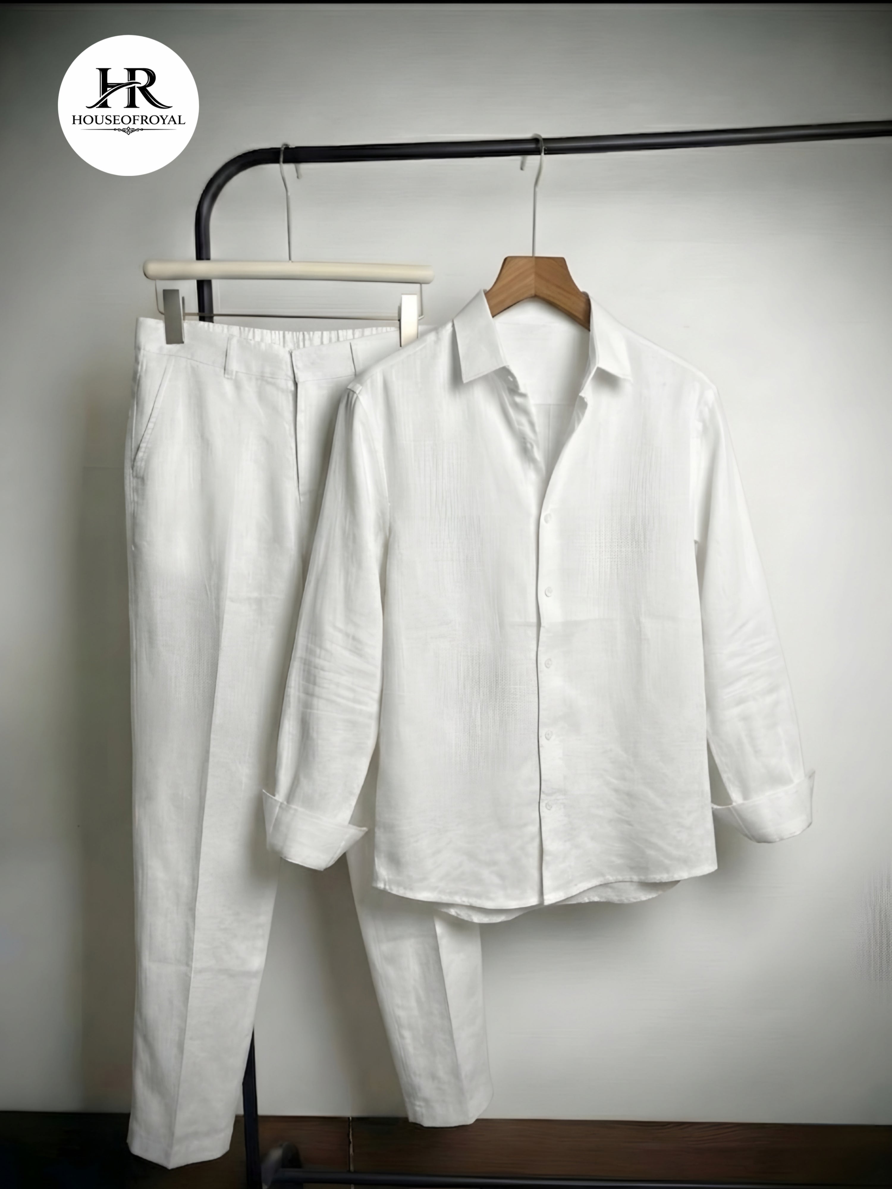 White Linex Top & Bottom Set Of Linen, Luxury And Style
