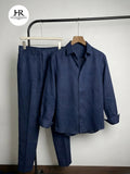 Navy Linex Top & Bottom Set Of Linen, Luxury And Style