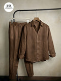 Brown Linex Top & Bottom Set Of Linen, Luxury And Style