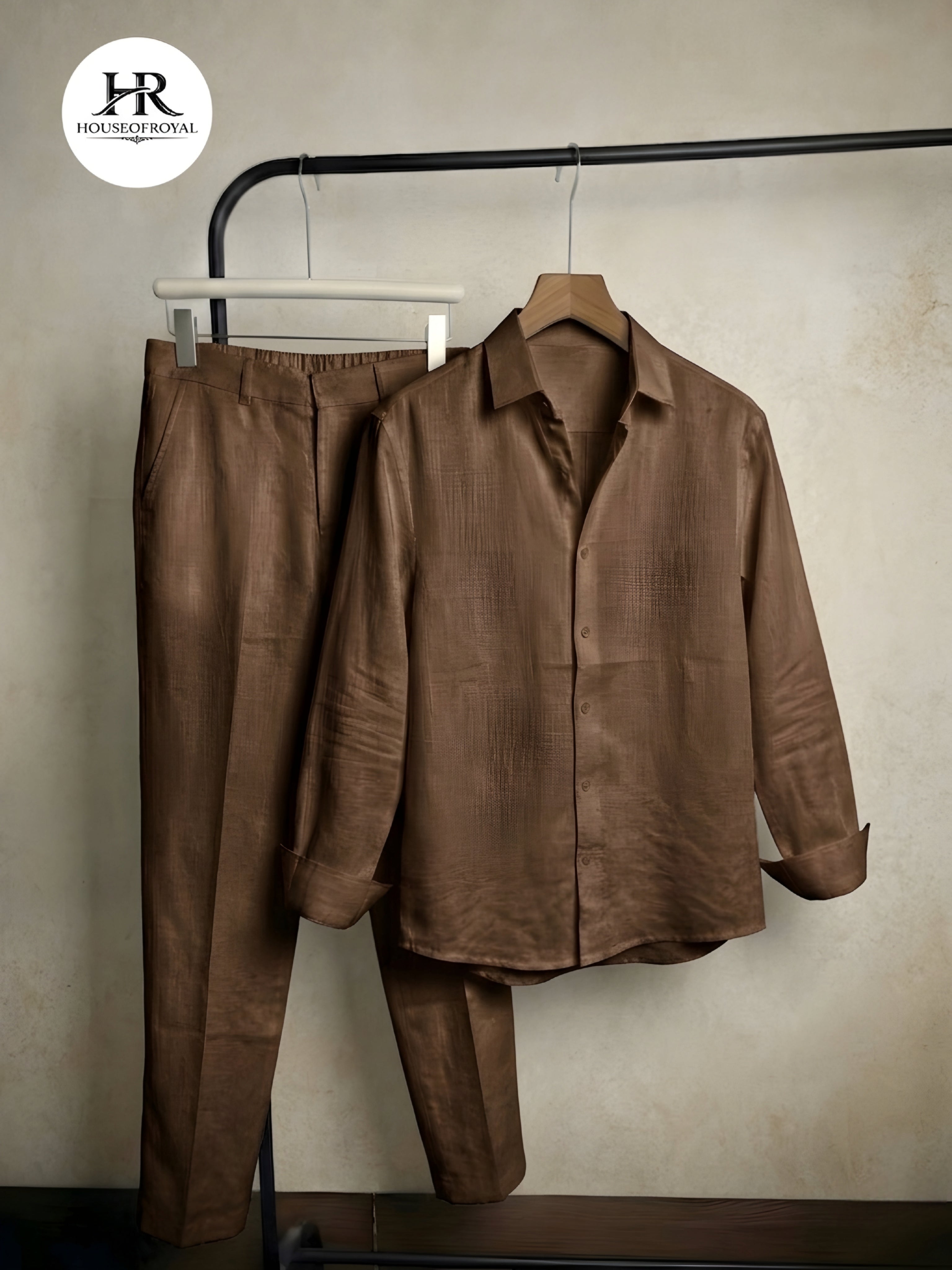 Brown Linex Top & Bottom Set Of Linen, Luxury And Style