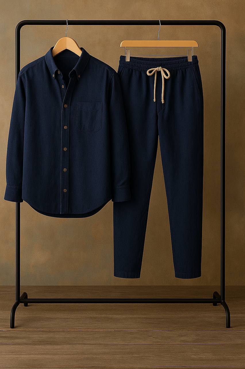 Men's Blue Linen Co-Ord Set | Premium Casual Shirt & Pant Outfit