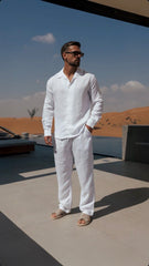 Beige Premier Top & Bottom Set Of Linen, Luxury And Style