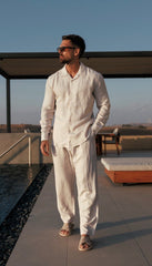 Olive green Premier Top & Bottom Set Of Linen, Luxury And Style