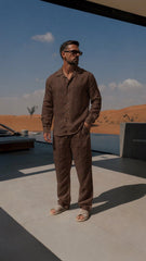 Brown Premier Top & Bottom Set Of Linen, Luxury And Style